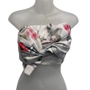 L’atiste White and Pink Floral Strapless Front Knot Bandeau Tube Top Size M NWOT